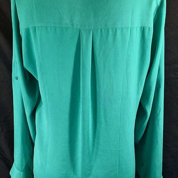 Express Portofino Shirt Women’s Large Long Sleeve Roll Tab Blouse Bright Green - Picture 3 of 4
